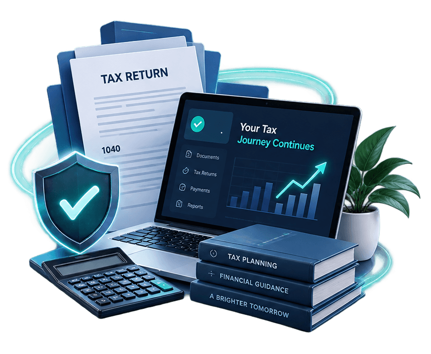 Illustration of tax documents and financial charts